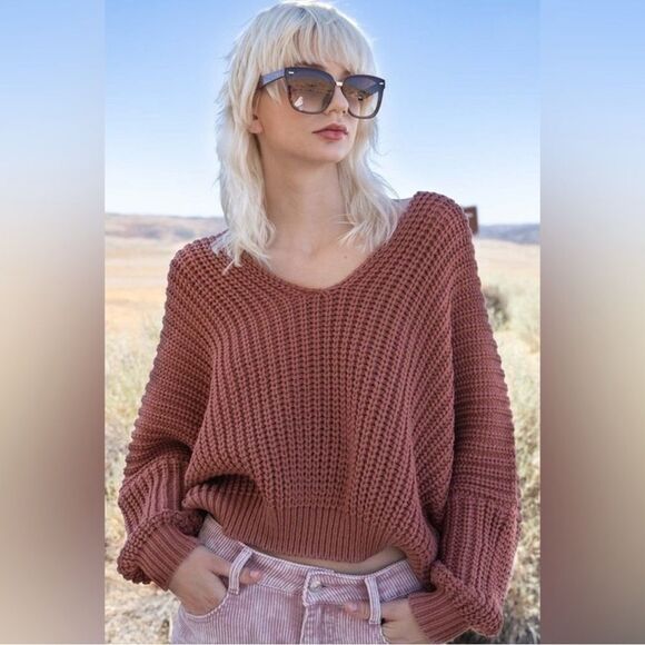 POL oversized chunky sweater size large academia comfy boho collegiate western - Picture 1 of 7